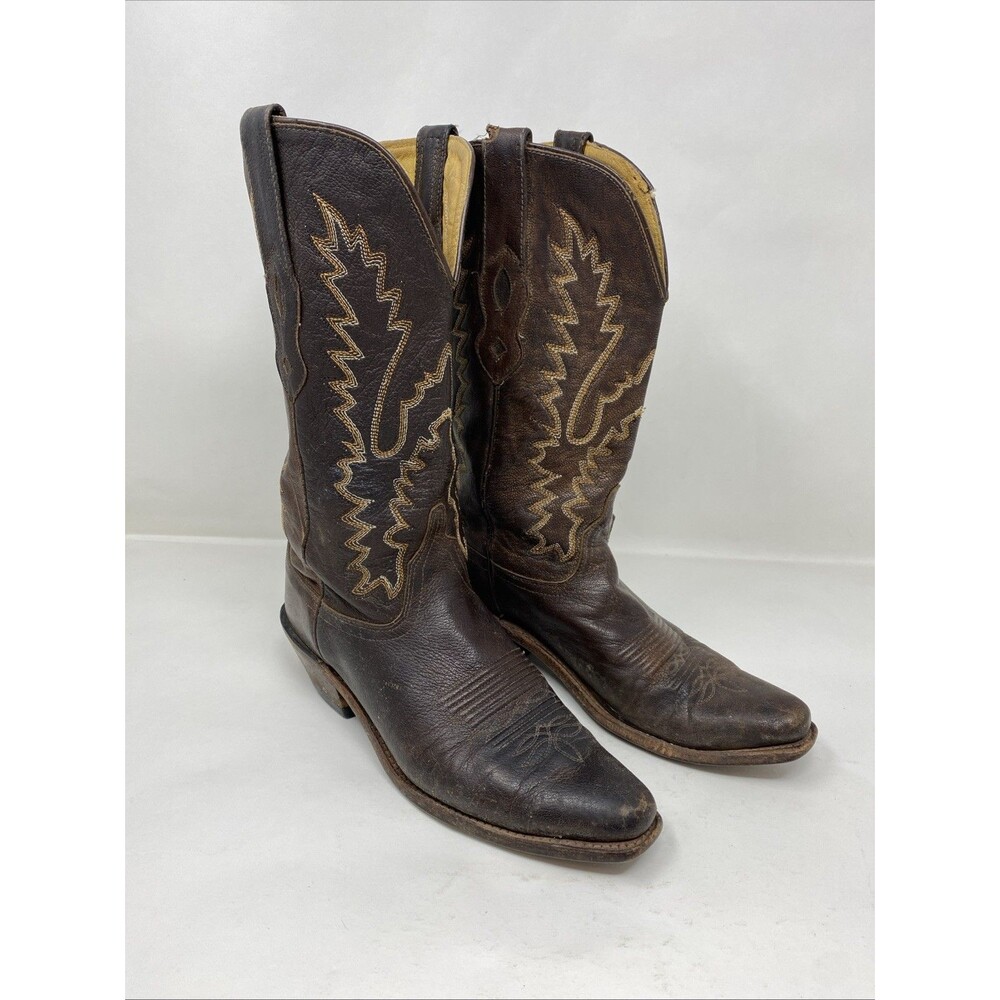 Old West LF1534 Brown Leather Snip Toe Stitched Cowboy Boots Womens US 7